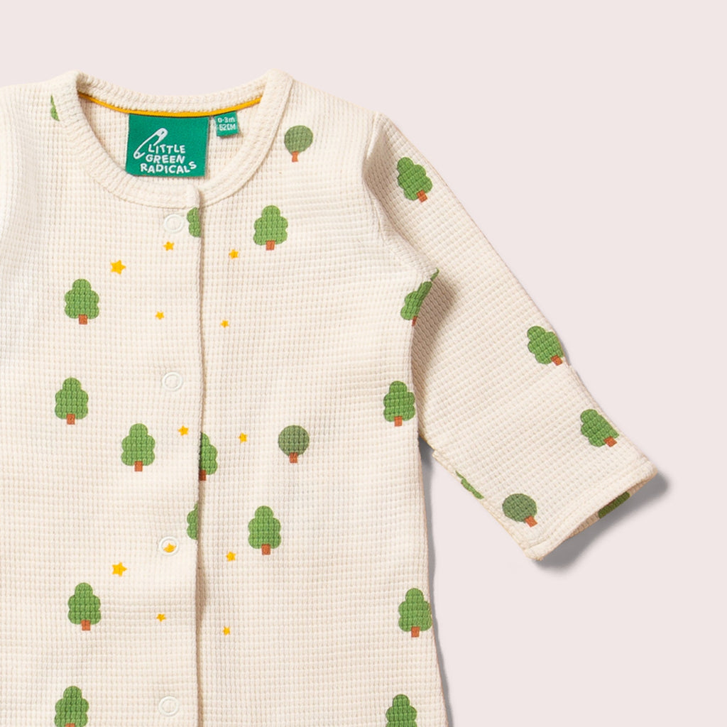 Little Green Radicals Cream Winter Trees Organic Waffle Babygrow