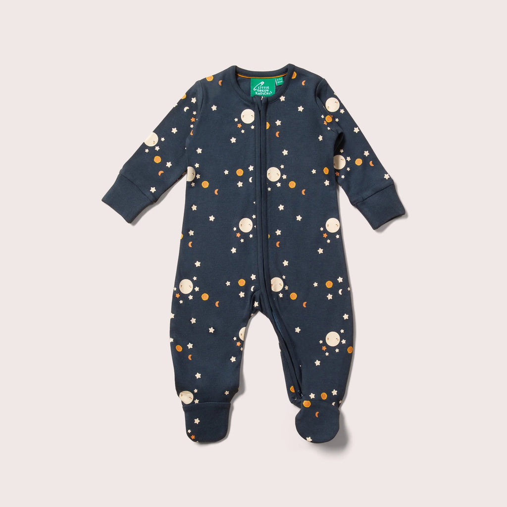 Little Green Radicals Over The Moon Zip Organic Babygrow