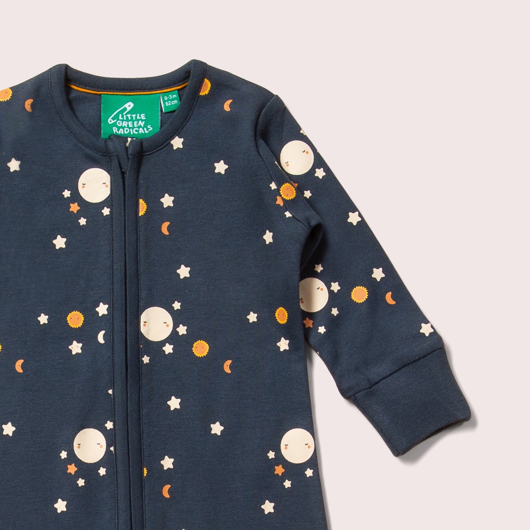 Little Green Radicals Over The Moon Zip Organic Babygrow